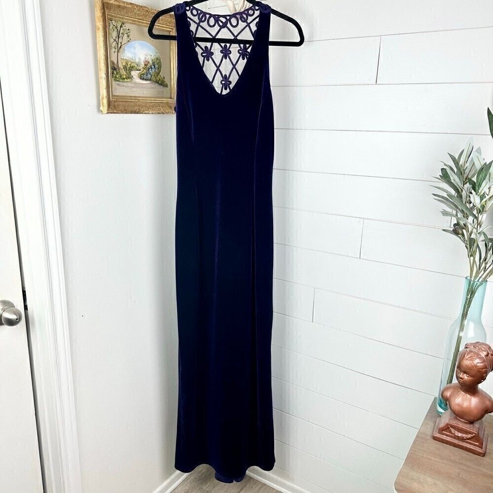 Jessica McClintock Gunne Sax Vtg Velvet Gown Sheer Back Purple Sleeveless Size 6